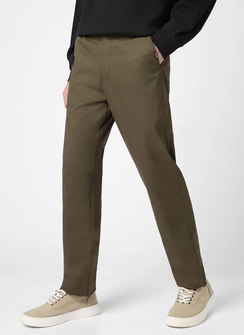 أوربانو فاشن Urbano Fashion Men's Olive Green Cotton Regular Fit Casual Chinos Trousers Stretch